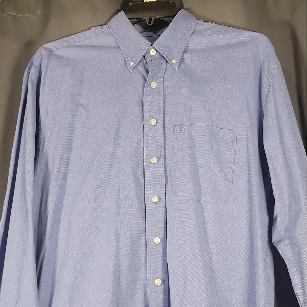 Cutter & Buck Men's LT Blue Solid Woven Cotton Button-Down Shirt Pockets - Picture 3 of 16